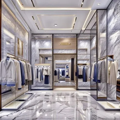 walk-in closet,luxury bathroom,wardrobe,dressing room,changing room,women's closet,changing rooms,closet,marble,paris shops,hallway,hallway space,marble palace,interior design,boutique,retail,luxury,dress shop,versace,white room