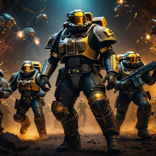 group of helldivers partying,several men are holding weapons while a big crowd stands in the background,spaceguard,garrison,helghan,storm troops,battletech,defend,patrols,commandos,fireteam,centurions