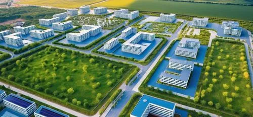 an aerial view of a large city with trees,cyberjaya,neukom,kunshan,tianjin,technopark,zhengzhou,Photography,General,Realistic