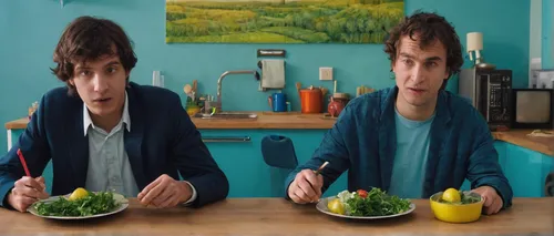 Craft a hilarious comedy about a mismatched pair of roommates who constantly get into wacky and absurd situations.,salad,vegetables,eat your vegetables,watercress,wheatgrass,cooking show,green paprika