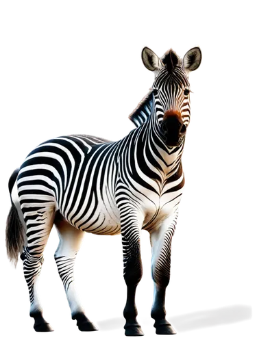 Wildlife, zebra, solo, African savanna, black and white stripes, muscular body, standing, looking straight, detailed fur texture, bright sunlight, shallow depth of field, warm color tone, 3/4 composit