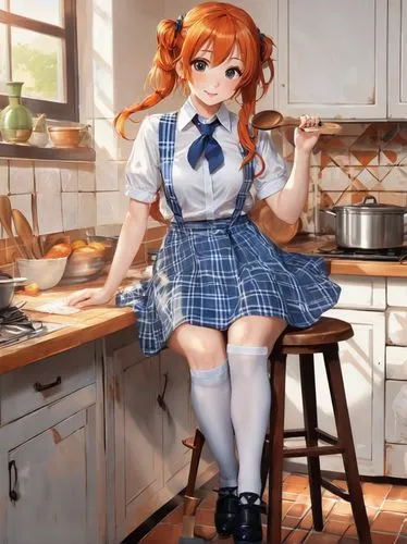 girl in the kitchen,kitchen,honoka,red cooking,big kitchen,star kitchen,cooking,cooking show,cinnamon girl,maid,knife kitchen,kitchen work,tile kitchen,cooking book cover,the kitchen,cookery,kitchen counter,making food,counter top,food and cooking,Art,Classical Oil Painting,Classical Oil Painting 02