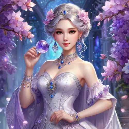 lilac blossom,fairy queen,lilac flower,white rose snow queen,fairy tale character,elsa,precious lilac,fantasy picture,white lilac,fantasy portrait,cinderella,rosa 'the fairy,purple lilac,lilac flowers,oriental princess,fantasy art,lilac bouquet,purple rose,common lilac,princess sofia,Illustration,Realistic Fantasy,Realistic Fantasy 01