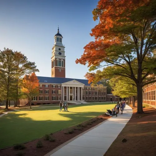 Auburn University School of Architecture, modern building, columnar structure, large windows, stone walls, green roof, students walking, backpacks, laptops, architectural models, blueprints, professor