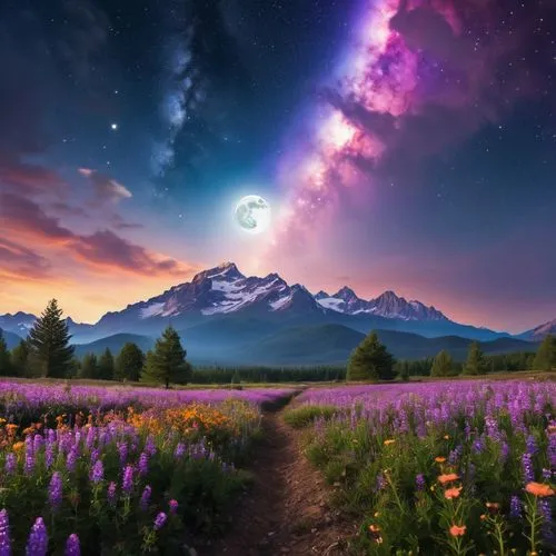 purple landscape,colorful stars,milky way,the milky way,beautiful landscape,moon and star background,fairy galaxy,astronomy,fantasy picture,purple moon,splendid colors,galactic,nature wallpaper,landscapes beautiful,northen lights,fantasy landscape,starry sky,cosmic flower,dreamscape,the night sky,Photography,General,Realistic