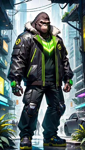 gorilla soldier,gorilla,high-visibility clothing,reptillian,avenger hulk hero,silverback,trachemys,renascence bulldogge,minion hulk,frog man,game illustration,honey badger,thane,frog background,ogre,man frog,king kong,ape,cyberpunk,neon human resources,Anime,Anime,General