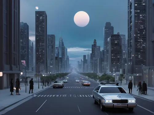 moon car,futuristic landscape,city highway,city scape,moon phase,digital compositing,sci fiction illustration,evening atmosphere,evening city,lunar landscape,manhattan,big moon,pedestrian lights,moonscape,exoplanet,street lights,world digital painting,boulevard,earth rise,photomanipulation,Photography,Black and white photography,Black and White Photography 05