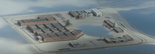 create a factory landscape
,a picture taken from an airplane flying over an island with buildings,tenochtitlan,seasteading,dockyard,nordhagen,larvik,artificial islands,nuuk,dogville,pyramiden,roskilde