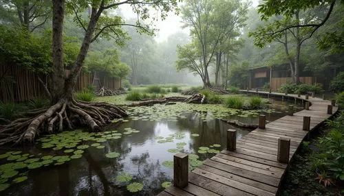 shaoming,wooden bridge,bamboo forest,suzhou,leshan,wetland,shaoxing,hangzhou,flooded pathway,forest landscape,huayi,qingcheng,hushan,chengdu,lalu wetland,wooden path,hezhou,dongjiang,swamp,nature park