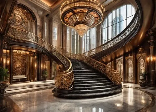 staircase,opulence,marble palace,opulent,opulently,palatial,grandeur,outside staircase,winding staircase,art deco,ornate,neoclassical,luxury hotel,hallway,baccarat,luxury property,gringotts,extravagance,cochere,staircases,Illustration,Realistic Fantasy,Realistic Fantasy 13