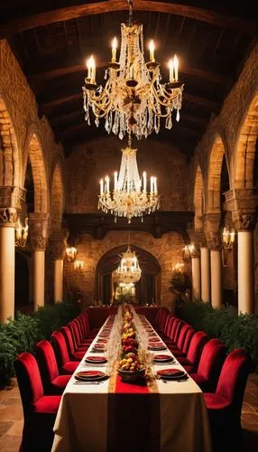 banqueting,tablescape,souk madinat jumeirah,exclusive banquet,table setting,place setting,baronial,dining room,long table,holiday table,christmas gold and red deco,fine dining restaurant,opulently,table arrangement,casa fuster hotel,banquettes,christmas table,opulence,alcazar of seville,opulent,Art,Artistic Painting,Artistic Painting 34