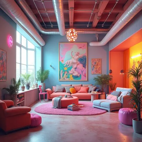 loft,apartment lounge,living room,interior design,livingroom,modern decor,great room,playroom,neon candies,an apartment,brighthouse,interiors,roominess,kids room,3d render,kitschy,interior decoration,soft furniture,dreamhouse,apartment,Photography,General,Realistic