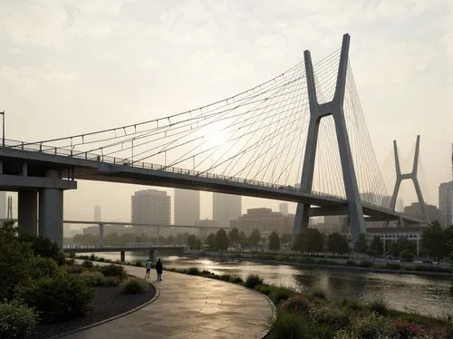 cable-stayed bridge,anzac bridge,odaiba,han river,minatomirai,zakim,3d rendering,pudong,heart of love river in kaohsiung,kunshan,dandong,soundbridge,skybridge,render,songdo,riversides,tajudeen,renderings,footbridges,tamsui