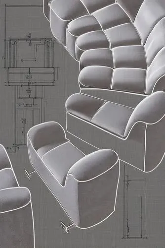 some sofas,a drawing of a sofa with two chairs and stools,seating furniture,cinema seat,new concept arms chair,sillon,wing chair,recliner,Design Sketch,Design Sketch,Blueprint