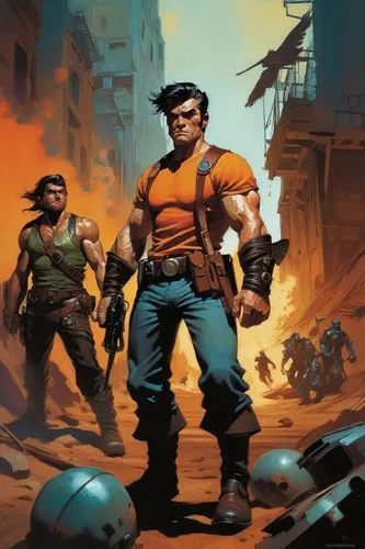 **Prompt 1,daikatana,mercenaries,dreadnoks,wolverines,jak,mercenario,escapists,mercenaria,game illustration,gunrunners,nextwave,salvagers,futurians,shadowrun,barret,bisley,zagor,skotnikov,minutemen,my