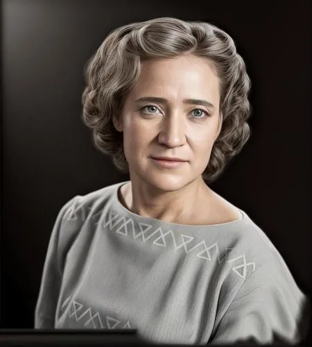 a woman wearing grey is in front of a black background,politkovskaya,arendt,chukovskaya,shelkovskaya,mitford,korosteleva,Common,Common,Natural