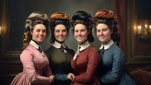 young women,ladies group,the victorian era,hairstyles,quartet in c,women's novels,bougereau,the girl's face,the long-hair cutter,the hat-female,mahogany family,women friends,duck females,women's eyes,