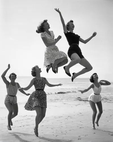 1940 women,leap for joy,vintage girls,50's style,vintage 1950s,retro women,1950s,vintage women,pin-up girls,cheerfulness,jumping,retro pin up girls,jumping jack,50s,fifties,pin up girls,modern dance,folk-dance,1950's,dancers,Art,Classical Oil Painting,Classical Oil Painting 38