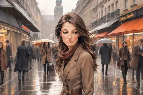 donsky,girl walking away,woman walking,photorealist,girl in a long,woman at cafe,Digital Art,Comic