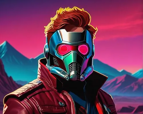 star-lord peter jason quill,dusk background,nuka,zarya,pyro,grifter,borderlands,retro background,lykos,vetra,cyberian,cybersmith,rodimer,nanites,axton,guyver,vakama,mindvox,tenno,terminator,Conceptual Art,Sci-Fi,Sci-Fi 12