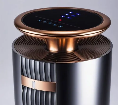 the speaker has a clock and an air vent on top,beautiful speaker,digital bi-amp powered loudspeaker,constellation pyxis,coffee tumbler,aircell,thermoelectric,Photography,General,Realistic