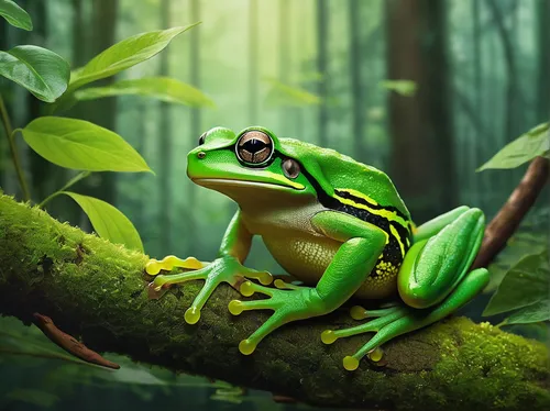 Write a description of the beautiful Litoria fallax in a lush forest.,frog background,pacific treefrog,tree frog,squirrel tree frog,barking tree frog,green frog,red-eyed tree frog,tree frogs,eastern d