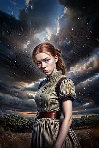 mystical portrait of a girl,little girl in wind,fantasy portrait,fantasy picture,fantasy art,sci fiction illustration,astronomer,the girl in nightie,girl with cloth,photo manipulation,horoscope libra,