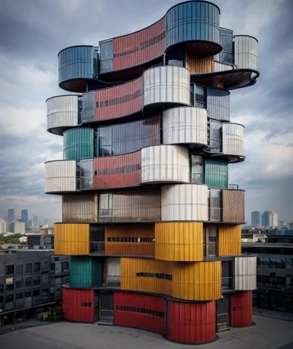 stacked containers,shipping containers,shipping container,kimmelman,containers,hejduk,multistorey,cube stilt houses,animal tower,cargo containers,tschumi,bjarke,cubic house,cube house,mvrdv,high-rise building,residential tower,building block,container,urban towers,Architecture,Commercial Building,Masterpiece,Zen Modernism