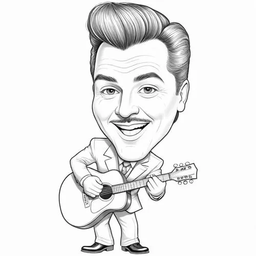 pencil drawing style  Julius Leblanc Stewart,a caricature is shown of an adult playing guitar,rockabilly,caricature,caricatured,rockabilly style,elvis,douwe,Design Sketch,Design Sketch,Detailed Outlin