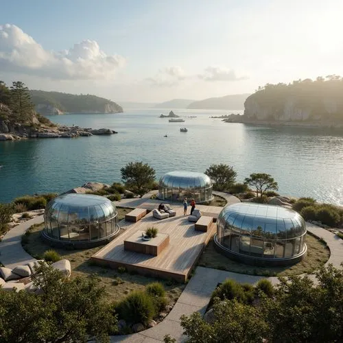 amanresorts,floating huts,seasteading,artificial islands,snohetta,islets,cube stilt houses,roof domes,archipelago,odomes,thalassotherapy,islet,floating islands,club med,waterhouses,domes,vouliagmeni,roundhouses,yurts,ecovillages