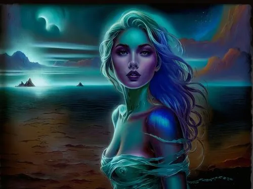 fathom,amphitrite,blue enchantress,mermaid background,fantasy art,bioluminescent,Illustration,Realistic Fantasy,Realistic Fantasy 25