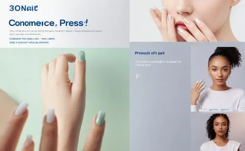 Beautiful e-commerce product (fake nails press) website design, blue and green tones, white background, the top left is the title "Title", and the right is the search box and "Search" button. Below th