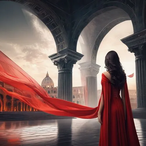 red cape,red gown,melisandre,man in red dress,lady in red,red tunic,Illustration,Realistic Fantasy,Realistic Fantasy 01