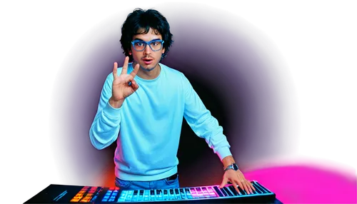 Male, hacker, solo, (25yo), messy black hair, glasses with blue frame, facial stubble, white T-shirt, torn jeans, sneakers, intense gaze, fingers on keyboard, coding, night scene, dim lighting, neon g