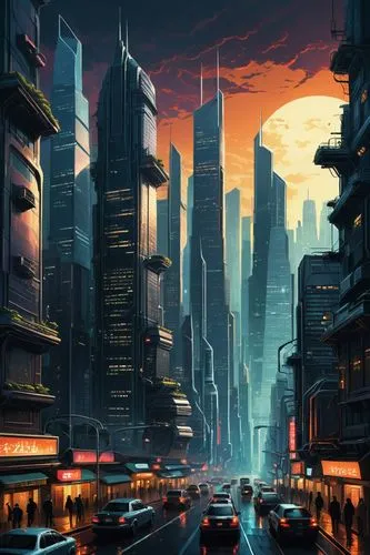 cityscape,futuristic landscape,cybercity,metropolis,cybertown,cyberpunk,dystopian,coruscant,fantasy city,world digital painting,city at night,megalopolis,skyscrapers,dystopias,city skyline,evening city,futuristic,cyberport,urbanworld,microdistrict,Illustration,Realistic Fantasy,Realistic Fantasy 25