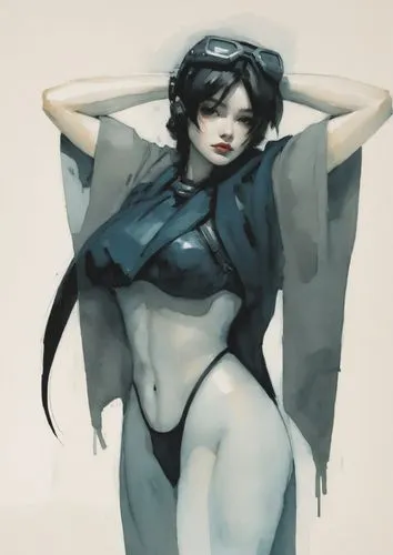 magazine illustration artwork cover,an artistic painting of a woman with her arm up,shimei,junji,motoko,albedo,vayne,shinkawa,Conceptual Art,Fantasy,Fantasy 10