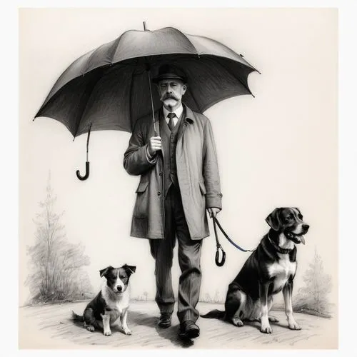 man with umbrella,poirot,boycie,brolly,cleese,brassens,Illustration,Black and White,Black and White 35