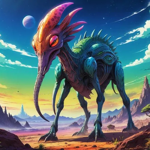 nyarlathotep,mogadorians,wehrung,oddworld,altiplano,prachakorn,sacoglossan,kulu,wildstar,alien planet,yuggoth,fantasy animal,triaenops,acindar,cynorhodon,cuthulu,arthrodire,cychrus,lovecraft,tyrannus,Illustration,Japanese style,Japanese Style 03