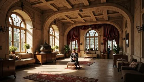 hotel lobby,banff springs hotel,biltmore,lobby,foyer,orangery,philbrook,amanresorts,ornate room,tyntesfield,stanford university,entrance hall,beverly hills hotel,greystone,hotel de cluny,cochere,gleneagles hotel,hotel hall,rosecliff,great room