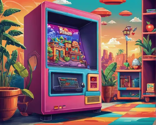 arcade game,video game arcade cabinet,arcade games,retro television,80s,atari,soda machine,retro items,retro background,cartoon video game background,retro,vending machine,arcade,retro styled,nostalgic,retro diner,vending machines,jukebox,kids room,80's design,Unique,Pixel,Pixel 05