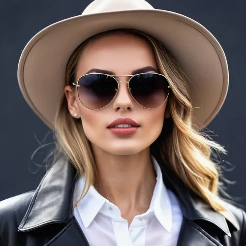 leather hat,panama hat,aviator,aviators,the hat-female,trilby,girl wearing hat,brown hat,woman in menswear,sunglasses,akubra,sun hat,tereshchuk,luxottica,hat retro,cailin,women's hat,cool blonde,pointed hat,high sun hat,Photography,General,Realistic