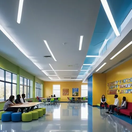 school design,children's interior,daylighting,ceiling construction,ceiling lighting,ceiling ventilation,ceiling fixture,halogen spotlights,stucco ceiling,children's room,ceiling light,concrete ceiling,lecture room,children's operation theatre,lighting system,lecture hall,ceiling lamp,track lighting,pediatrics,fluorescent lamp,Photography,General,Realistic