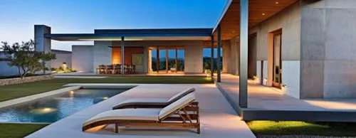 PORCHE, GALERIA, ASADOR, MESA, SILLAS E JARDIN, DECK, PILETA, PASTO, PILETA
,the backyard with sun loungers and water features,modern house,modern architecture,dunes house,landscape design sydney,pool