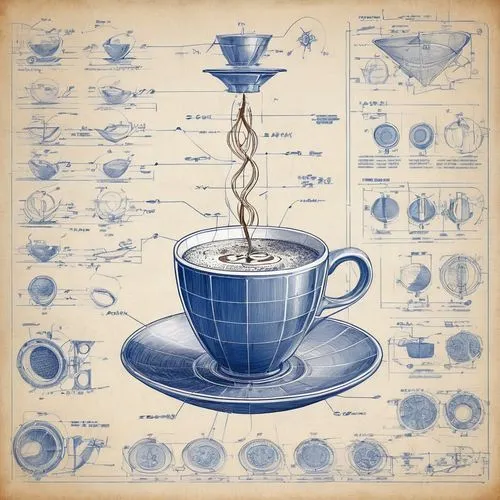 coffee tea illustration,cup and saucer,spaziano,coffee background,saucer,teacup,Unique,Design,Blueprint