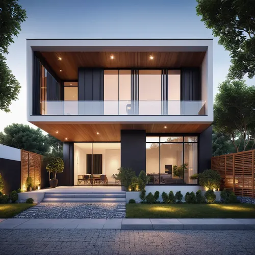 a view of a modern house ,The exterior facade color is black overall architectural design, large modern residence, contemporary house, realistic architecture, architectural visualization, exterior des