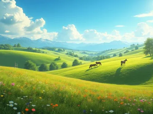 meadow landscape,grassfields,meadow,summer meadow,green meadow,meadow in pastel,landscape background,grassland,mountain meadow,spring meadow,grasslands,alpine meadow,bucolic,cow meadow,mountain pasture,springtime background,flower meadow,countryside,nature background,pasture,Photography,General,Realistic