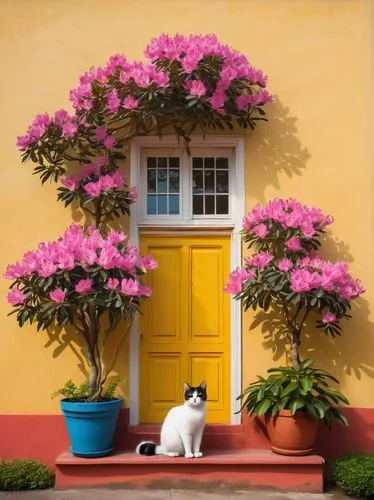 bougainvillea,bougainvilleas,cat greece,flower cat,bougainvillea azalea,cat european,garden door,cat resting,mexican petunia,a beautiful jasmine,brazilian jasmine,splendor of flowers,sicily window,cat image,splendid colors,aegean cat,street cat,home door,wall,siamese cat,Illustration,Paper based,Paper Based 08