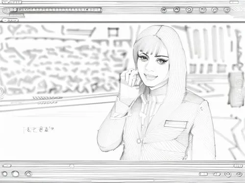 office line art,camera drawing,pencil frame,animator,graphics tablet,wireframe graphics,girl at the computer,girl studying,animation,comic frame,character animation,whiteboard,office ruler,wireframe,s