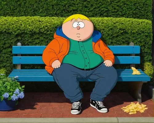 man on a bench,cartman,butters,southpark,park bench,lois,quahog,stav,bench,benched,peter,mangino,peanuts,louie,hutz,curb,periklis,klempner,gillerman,mcgilligan,Illustration,American Style,American Style 06