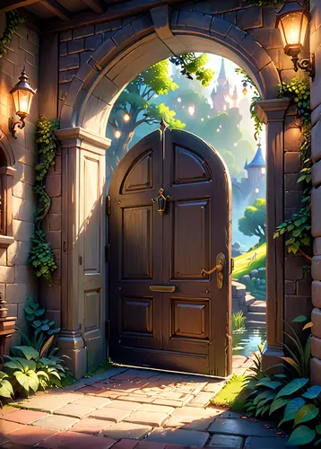 garden door,the door,portal,wooden door,doorway,fairy door,iron door,wood gate,the threshold of the house,open door,keyhole,door,gateway,dandelion hall,threshold,backgrounds,front door,cartoon video game background,farm gate,house entrance,Anime,Anime,Cartoon